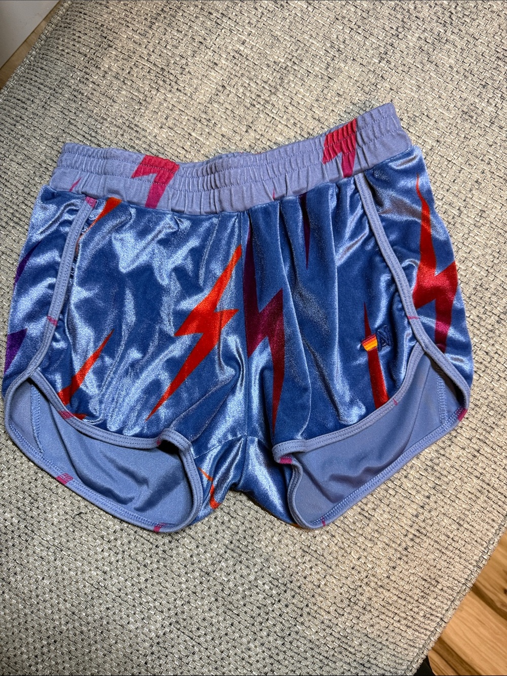 Aviator Nation Faded Bolt Repeat Velvet Lounge Shorts Blue Orange Size Medium